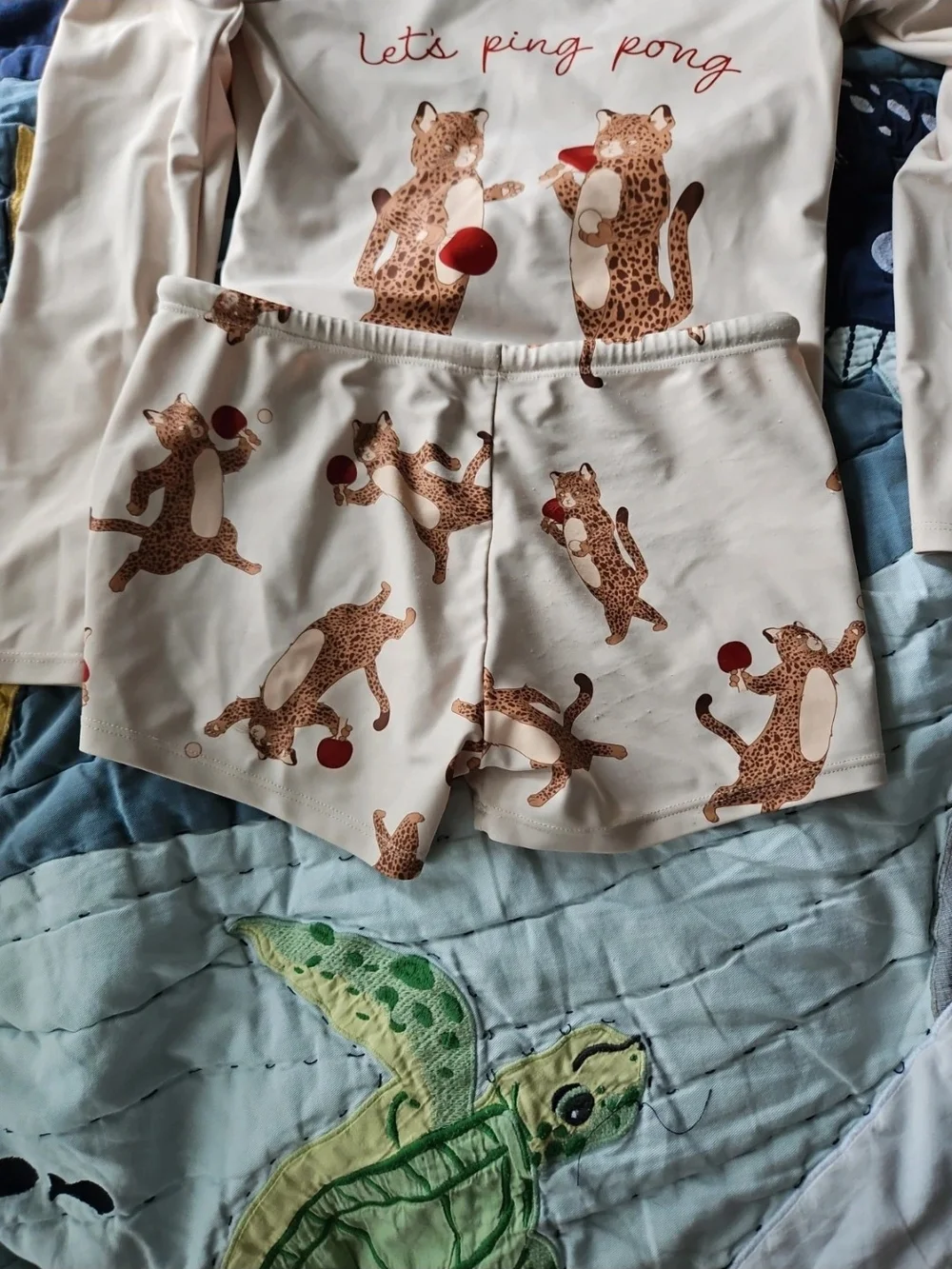 Kids Beige Leopard Ping Pong Rashguard Set - Long Sleeve Top & Swim Shorts